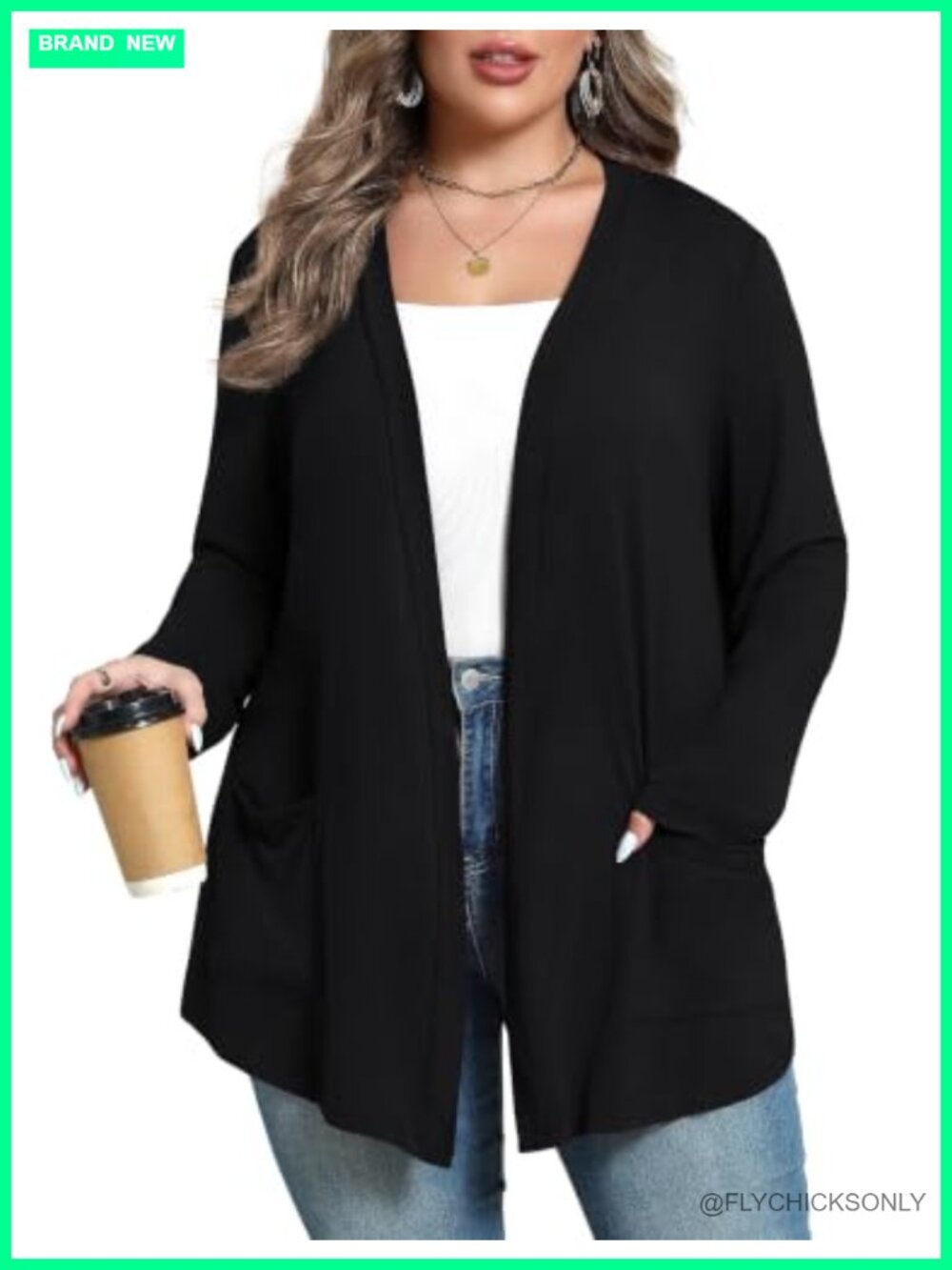 Plus Size Lightweight Cardigan Women Soft with Pockets Long Sleeve 1X-5X